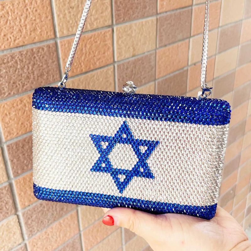 Exclusive Crystal Israel Flag Clutch