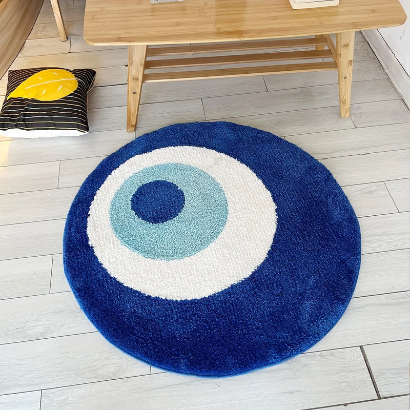 Blue Evil Eye Round Plush Rug