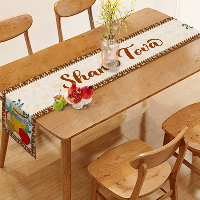 Shana Tova Linen Table Runner for Rosh Hashanah