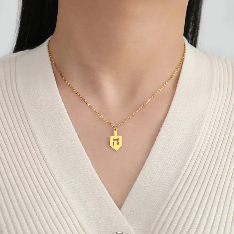 Jewish Dreidel Necklace Hei Nun Shin Charm