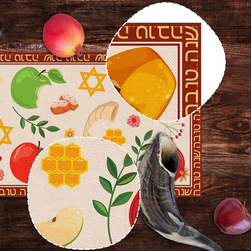 Shana Tova Linen Table Runner for Rosh Hashanah