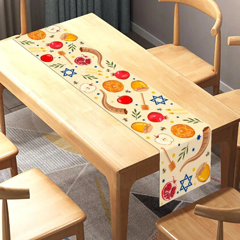 Rosh Hashanah Linen Table Runner for the New Year