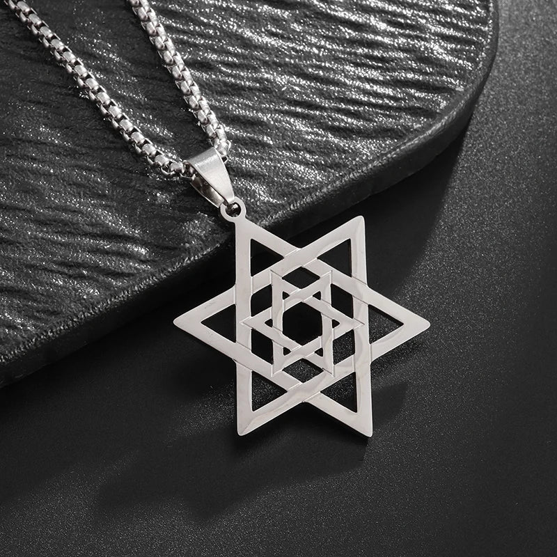 Stainless Steel Solomon Six-Pointed Star Necklace for Men & Women | Star of David Jerusalem Jewish Amulet Jewelry