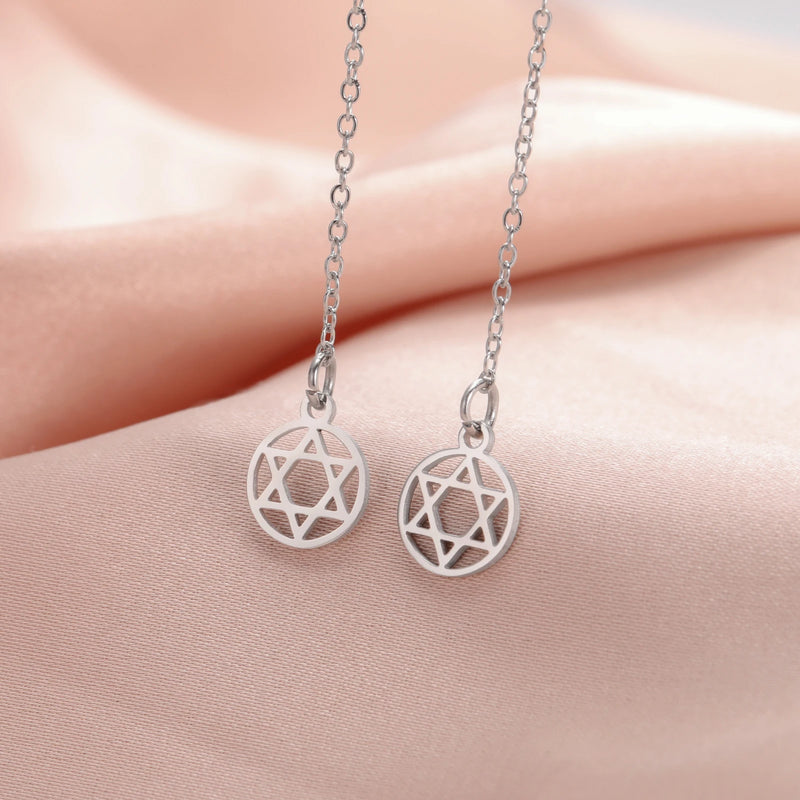 Hexagram Star of David Ear Line Stainless Steel Six-Pointed Star Long Tassel Earrings for Women