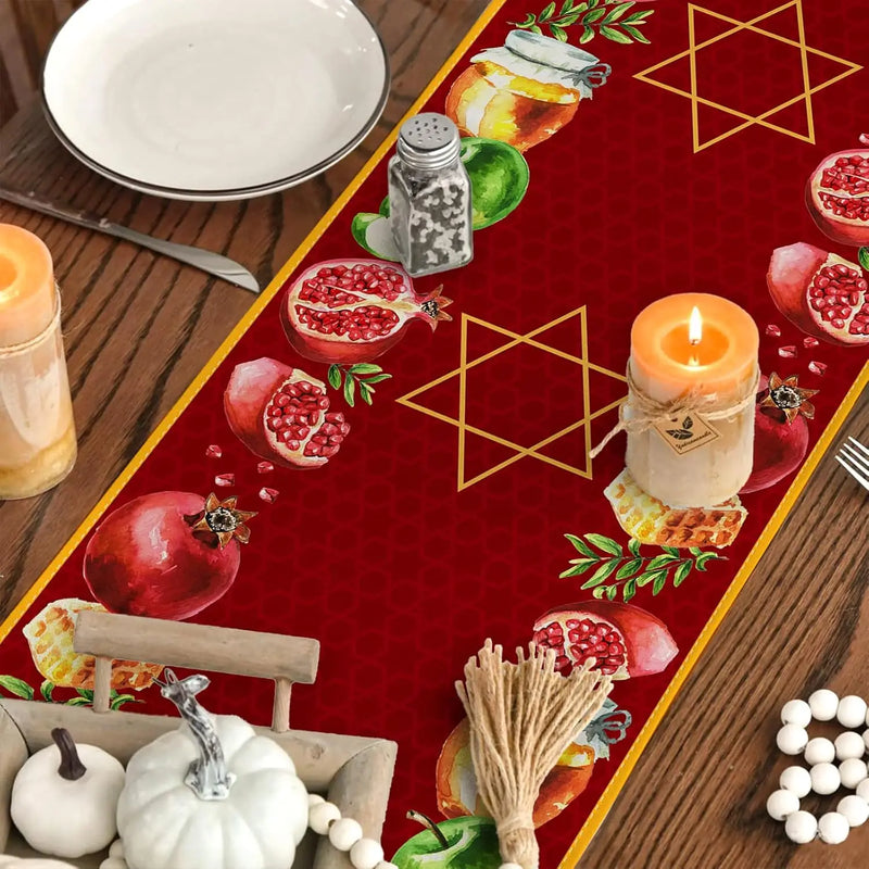 Festival Decor Rosh Hashanah Linen Table Runner