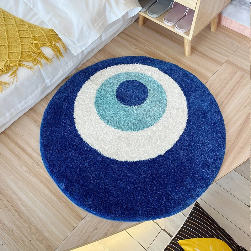 Blue Evil Eye Round Plush Rug