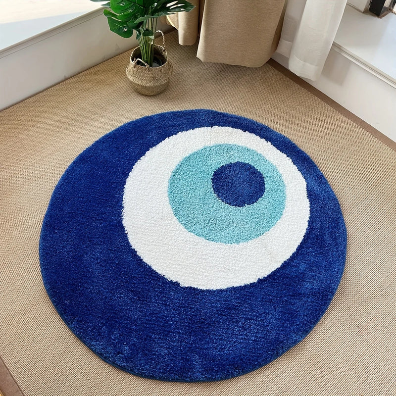 Blue Evil Eye Round Plush Rug