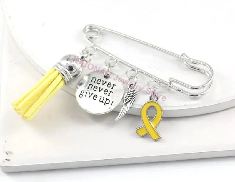 New Arrival Endometriosis Awareness Brooch Pin | Never Give Up Cancer Yellow Ribbon Pin | Safety Pins for Men & Women