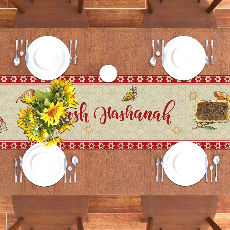 Linen Table Runner Decor for Rosh Hashanah