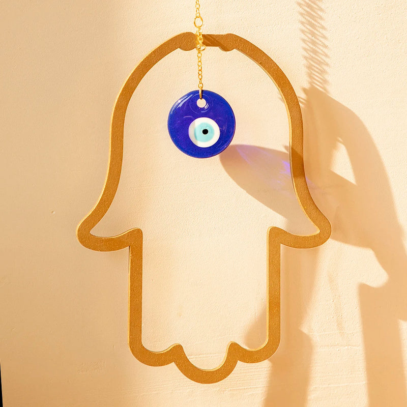 Wood Hamsa Hand Evil Eye Wall Hanging