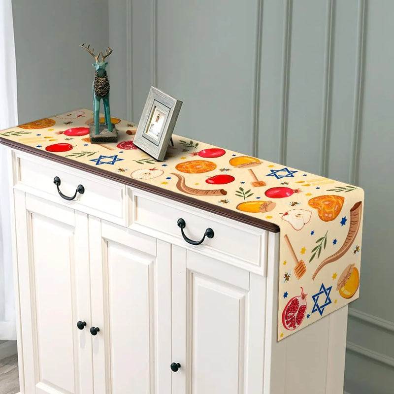 Rosh Hashanah Linen Table Runner for the New Year