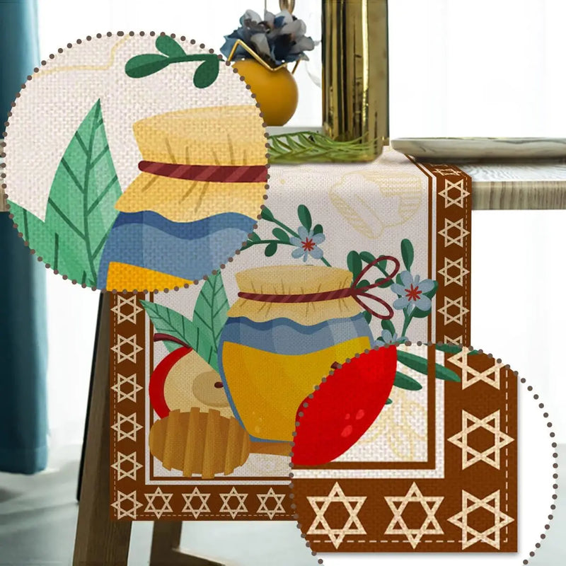 Shana Tova Linen Table Runner for Rosh Hashanah