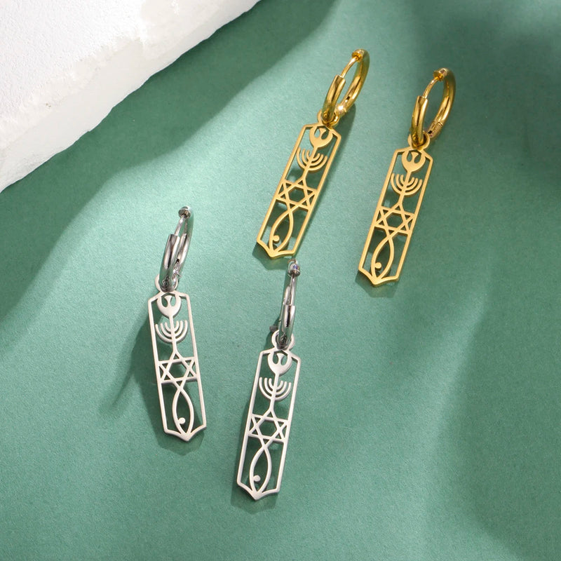 Magen Star of David Drop Earrings with Messianic Menorah Pendant