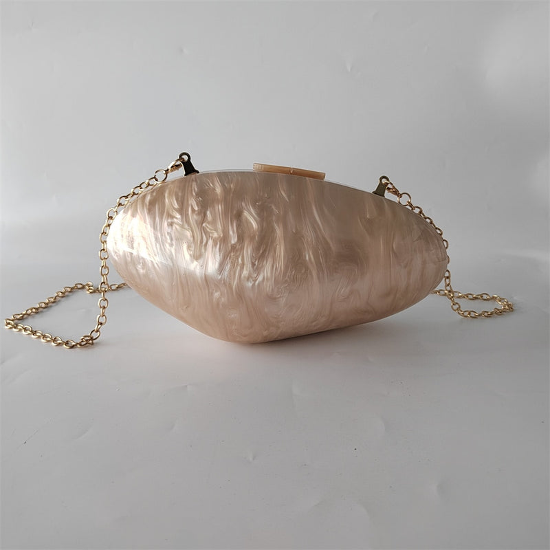 Brand Pearl White Nude Acrylic Bead Chain Handle Box Clutches Shell Wo