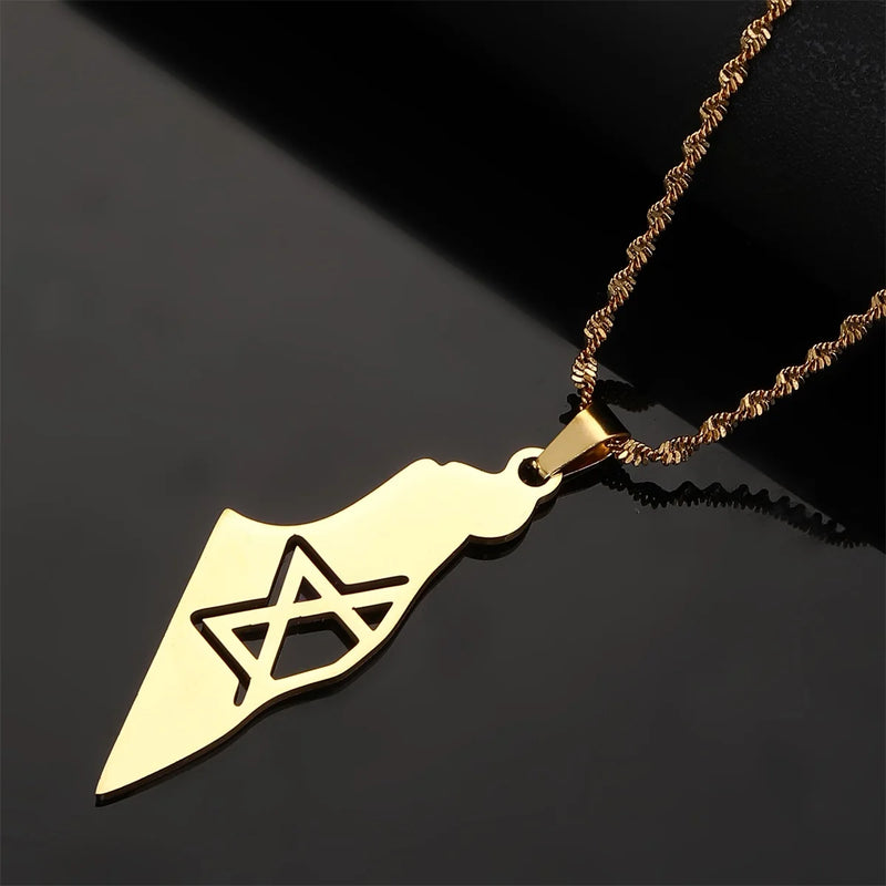 Stainless Steel Israel Map Pendant Necklace