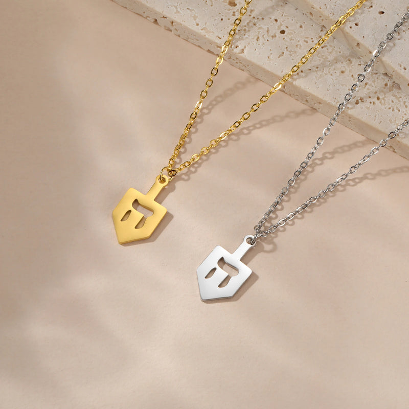 Jewish Dreidel Necklace Hei Nun Shin Charm