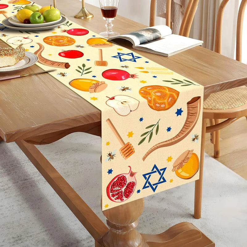 Rosh Hashanah Linen Table Runner for the New Year