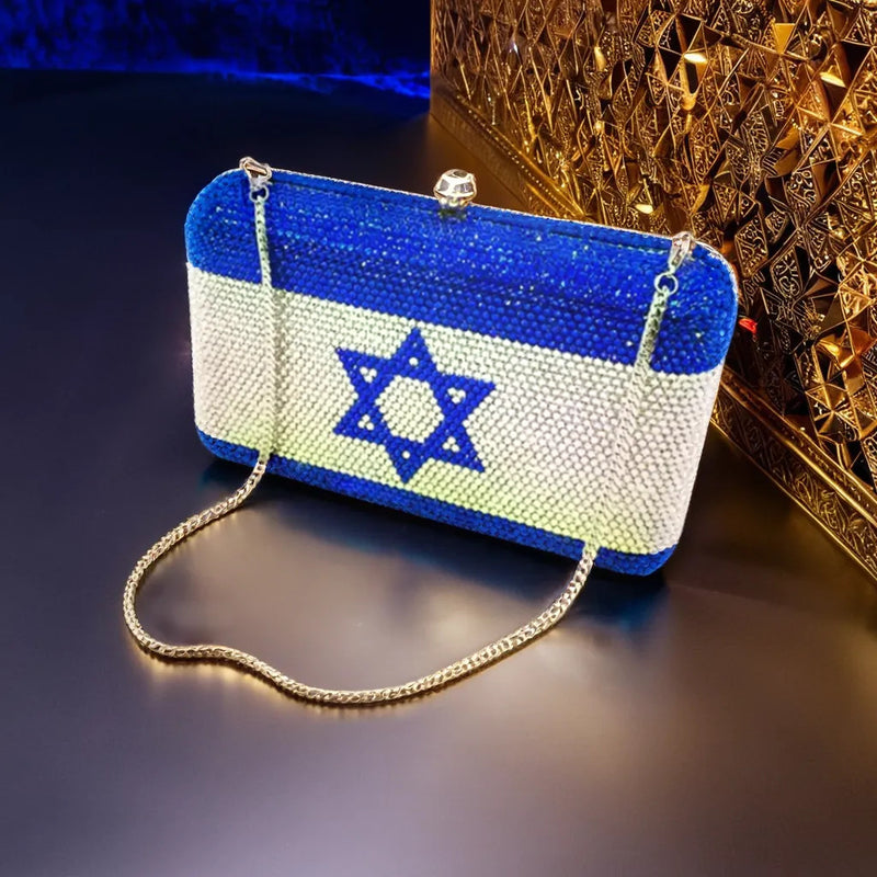 Exclusive Crystal Israel Flag Clutch