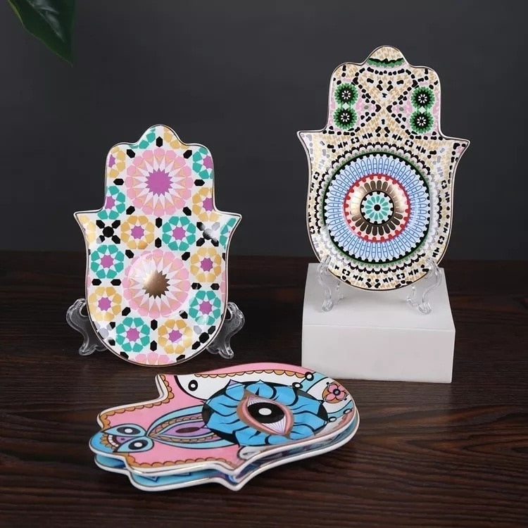 Evil Eye Hamsa Hand Ceramic Coffee Cup and Saucer Set