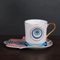 Evil Eye Hamsa Hand Ceramic Coffee Cup and Saucer Set