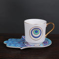 Evil Eye Hamsa Hand Ceramic Coffee Cup and Saucer Set